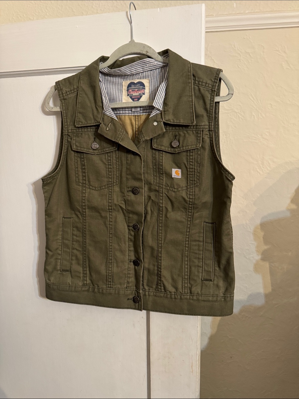 Vintage Carhartt Women's Green Cotton Denim Vest Detroit